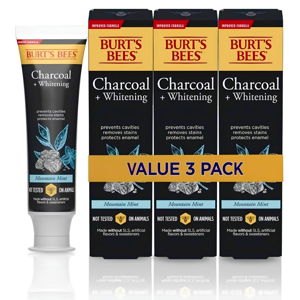 Burt's Bees Charcoal + Whitening Fluoride Toothpaste, 4.7 oz, 3-pack